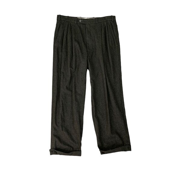 Vintage Nordstrom JB Britches Pants Mens 34 Charcoal Wool Pleated Cuff Hem Dress - Picture 1 of 14